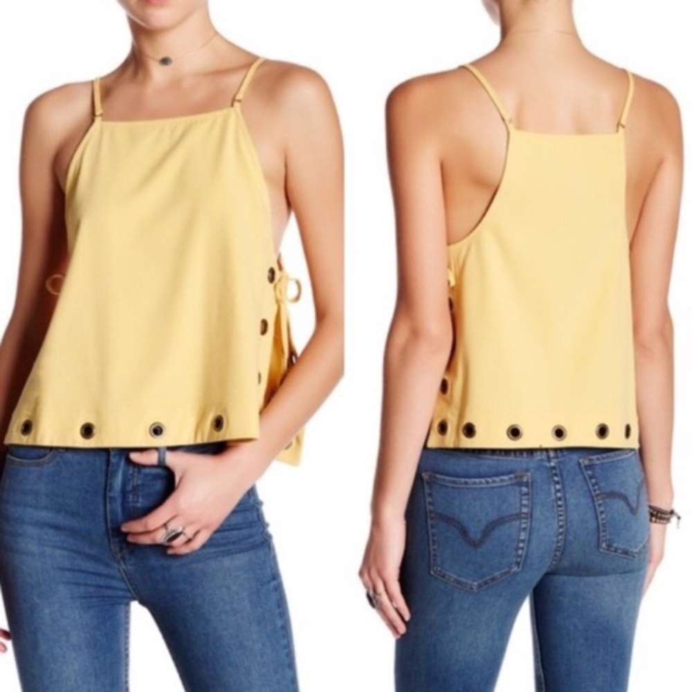 FREE PEOPLE YELLOW OPEN-SIDE GROMMET TOP